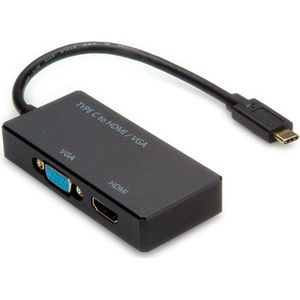 Value 12.99.3215 (USB Type-C, VGA, HDMI, 10 cm), Data + Video Adapter, Zwart