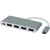 Roline - USB-C Hub - 4x USB-A - 1x USB-C PD - Aluminium - 0,10 Meter