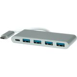 Roline - USB-C Hub - 4x USB-A - 1x USB-C PD - Aluminium - 0,10 Meter