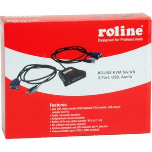 ROLINE - KVM Switch 'Star' - 2 PCs - VGA - USB - Audio - Zwart