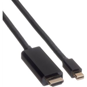 ROLINE Mini DisplayPort-kabel met HDMI-stekker mannelijk/mannelijk, overdracht naar video en audio-monitor, PVC-mantel zwart - 1 m
