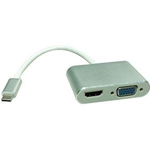 Roline USB-C 3.1 naar (VGA, HDMI, 10 cm), Data + Video Adapter, Zilver