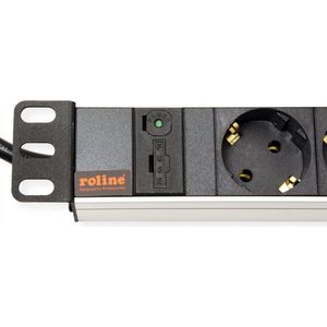 Roline 19'' stekkerdoos met IEC C14 stekker en 8 CEE 7/3 contacten / zwart/grijs - 2 meter