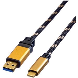 ROLINE Gouden USB 3.1 kabel | Oplaadkabel | Type A - C stekker | Zwart 1 m