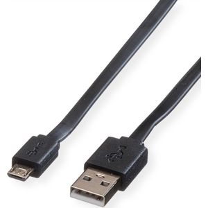ROLINE USB 2.0 kabel, USB A ST - Micro USB B ST, zwart, 1 m
