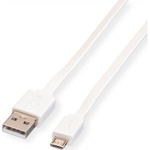 ROLINE USB 2.0 Kabel, USB A Male - Micro USB B Male, wit, 1 m - wit 11.02.8761