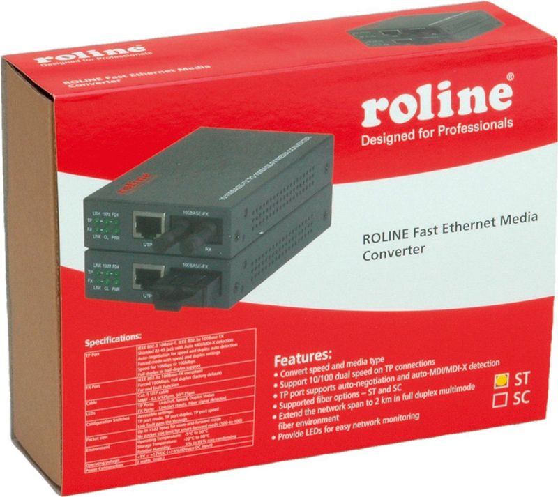 ROLINE Fast Ethernet Converter - RJ-45 - ST - Grijs