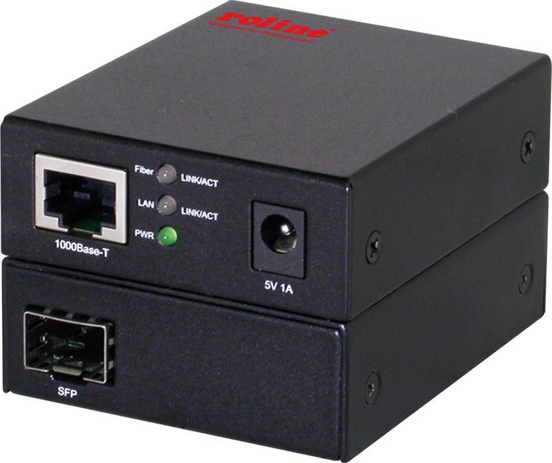 ROLINE - 10/100/1000Base-T naar Dual Speed Fiber Media Converter - Zwart - Ethernet naar Glasvezelconverter