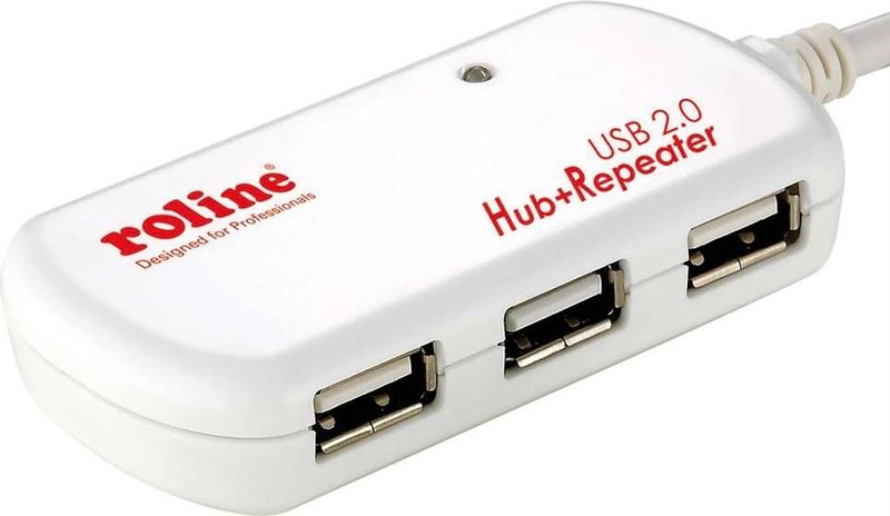 ROLINE - USB 2.0 4-Poorts Hub - Wit - 12 Meter Aansluitkabel