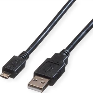 ROLINE USB 2.0 kabel, USB A ST - Micro USB B ST, zwart, 0,8 m