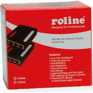 ROLINE Fast Ethernet Switch - 8 Ports - Metalen Behuizing