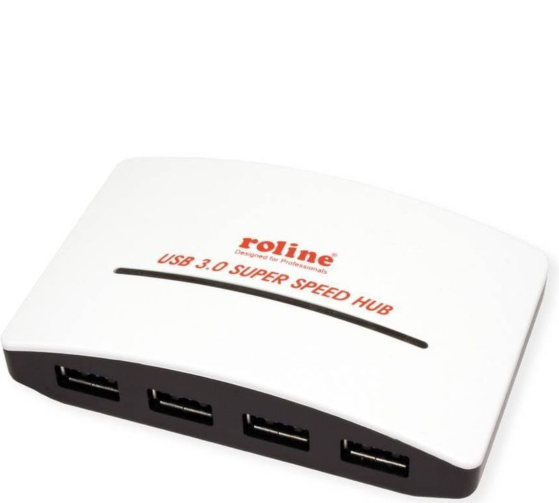 Roline - USB 3.0 Hub - 4 Poorten - Wit/Zwart - Inclusief Stekkeradapter