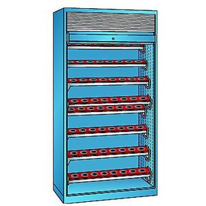 LISTA CNC-kast met roldeur, 8 etages, 64 houders ISO-SK 50, lichtblauw RAL 5012