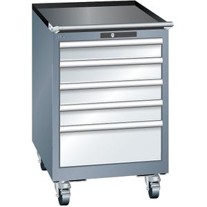 LISTA Ladekast, breedte 564 mm, verrijdbaar, met 5 laden, h x d = 890 x 572 mm, grijs metallic / lichtgrijs