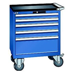 LISTA Ladekast, verrijdbaar, b x d x h = 717 x 572 x 962 mm, laden: 2 x 75 / 2 x 100 / 1 x 250 mm, gentiaanblauw