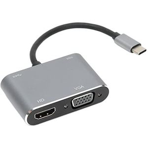 USB C-naar-VGA-adapter, high-definition multimedia-interface Snelle oplaadsnelheid 4 in 1 USB C-hub Brede compatibiliteit voor reizen voor thuis voor kantoor