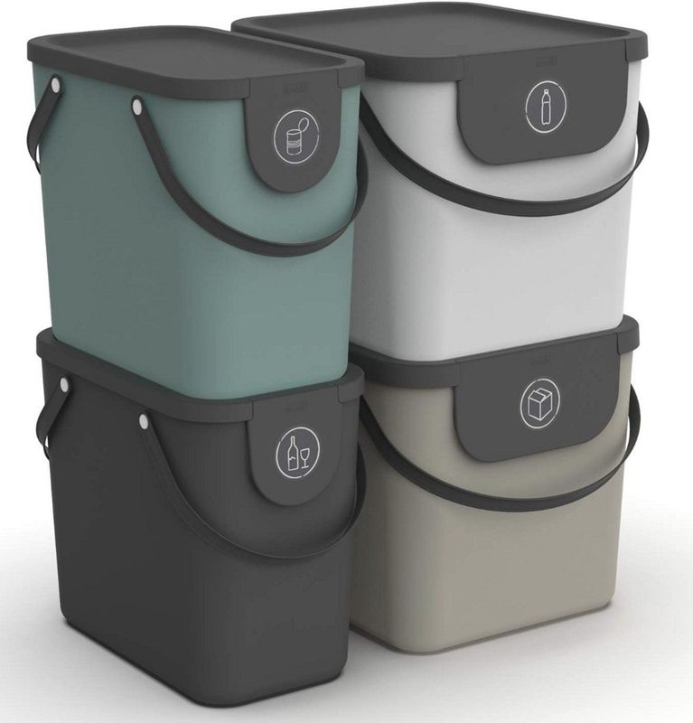 Rotho - Albula - Afvalscheiders - Set van 4 - 2x 25L en 2x 40L - Blauw/Antraciet