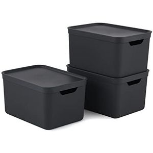 Rotho - Jive - Opbergboxen - Zwart/Antraciet - Set van 3 - 16 liter - 35 x 25 x 20 cm