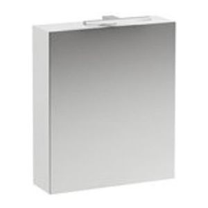 Laufen Base toiletkast 60x18.5x70cm met LED verlichting 2-zijdige spiegeldeur rechts 2 glazen legplanken en stopcontact hout/glas wit glanzend H4027521102611