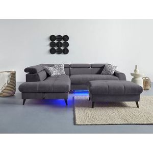 COTTA Ecksofa "Mia L-Form mit 3 Zierkissen", wahlweise mit Bettfunktion, Bettkasten, Beleuchtung & Wireless-Charger
