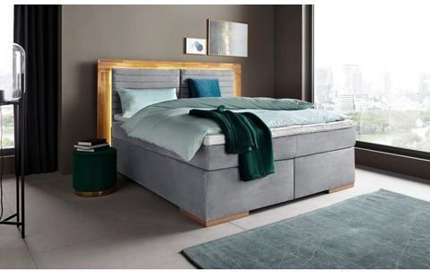 Places of Style Boxspringbett "Cup", mit LED-Beleuchtung, Massivholzrahmen und Topper, in 2 Härtegraden
