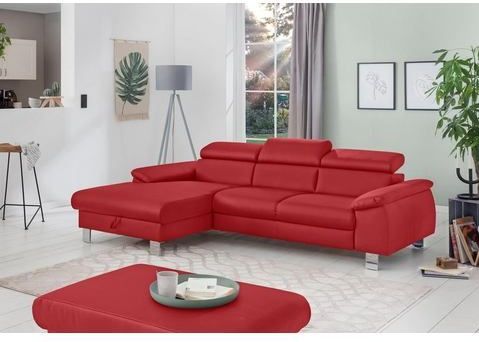 COTTA Polstergarnitur "Komaris", (Set), bestehend aus Ecksofa und Hocker, mit Kopfteilverstellung