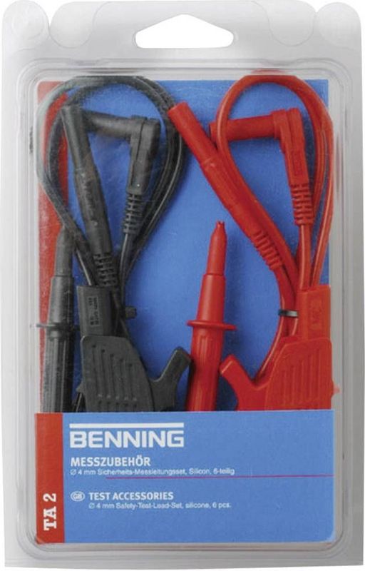 Benning TA 2 Veiligheidsmeetsnoerenset Banaanstekker 4 mm Banaanstekker 4 mm 1.00 m Rood, Zwart 1 set(s)