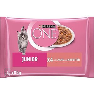 PURINA ONE Junior 12 blikjes nat en delicaat kittenvoer in saus met zalm en wortelen (12 x 4 x 85 g)