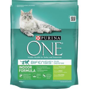 Kattenvoer one indoor rijk aan kalkoen & volkoren granen brokjes 800 gr - Purina