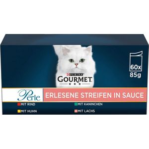 Gourmet Perle Mini Filets in saus - Kattenvoer Natvoer - kip, konijn, rund & zalm - 60 x 85 g