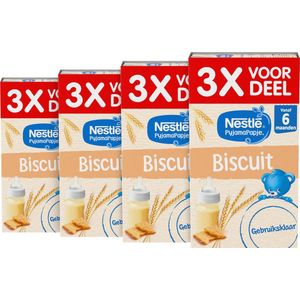 Nestlé PyjamaPapje Biscuit - Babyvoeding Babypap - 6+ maanden - 4 stuks 3x250ml (totaal 12 porties)