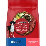 PURINA ONE Medium/Maxi >10 kg, volwassenen, rijk aan rundvlees voor volwassen honden, zak van 7 kg