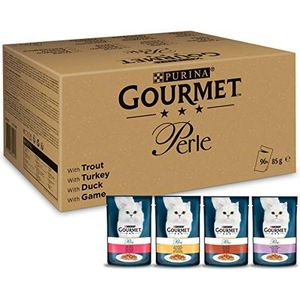 Gourmet Perle Mini Filets in Saus Kattenvoer, Natvoer met Forel, Kalkoen, Eend, Wild - 96x85g - (96 portiezakjes; 8,16kg)