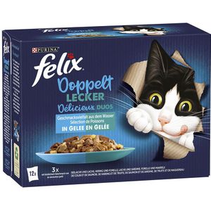 Felix "Doppelt lecker - So gut wie es aussieht" Pouches 12 x 85 g - Seelachs & Lachs, Lachs & Sardine, Hering & Forelle, Forelle & Makrele