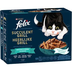 Felix "Tasty Shreds" Pouches 12 x 80 g - Geschmacksvielfalt aus dem Wasser (Lachs, Kabeljau, Thunfisch, Scholle)