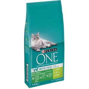 PURINA ONE Bifensis Droogvoer voor katten, indoor formule, rijk aan kalkoen en volkoren granen, 9,75 kg