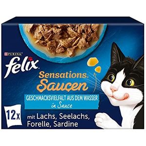 FELIX Sensations Sauces Natvoer voor Katten, Vismix, 6-pack (6 x 12 zakjes van 85 g per stuk)