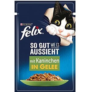 FELIX Zo goed als het eruit ziet kattenvoer nat in gelei, met konijnen, 26 stuks (26 x 85 g)
