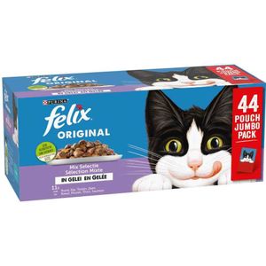 Felix Original in Gelei Mix Selectie - Kattenvoer Natvoer - Rund Kip Tonijn & Zalm - 44 x 85 g