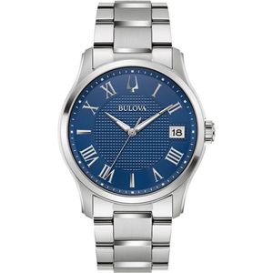 Bulova Analoog kwartshorloge voor heren, met roestvrijstalen armband 96B386, blauw, armband