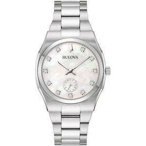 Bulova Quarzuhr, Armbanduhr, Damenuhr, Perlmuttzifferblatt, Diamant, Edelstahlarmband