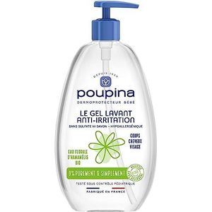 POUPINA - De gel voor baby's tegen irritatie – zonder sulfaten of zeep – hypoallergeen – toverhazelaar – lichaam, haar, gezicht – 97% ingrediënten van natuurlijke oorsprong – veganistisch – gemaakt in Frankrijk – 485 ml