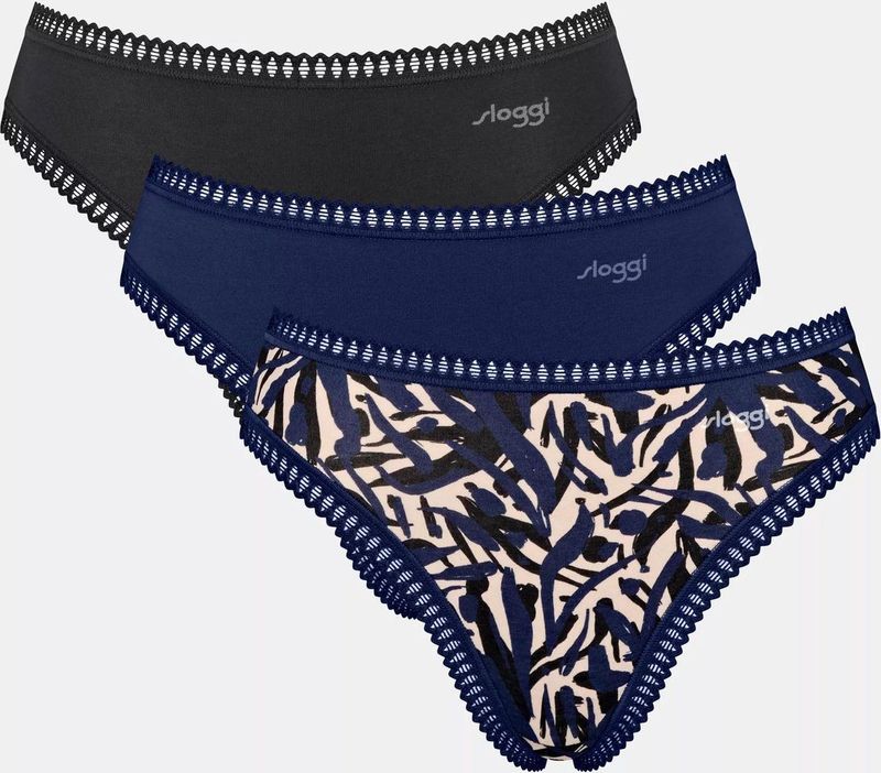 Sloggi - Crush Go - High Legs Slips Dames - Blauw - Biologisch Katoen - 3-Pack