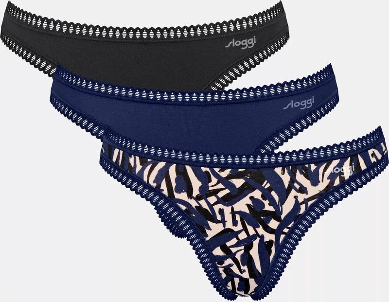 SLOGGI - Go Crush - String - Blauw - Katoen - Set van 3