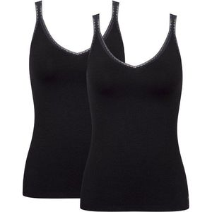 Sloggi ondergoed dames 2-pack - hemd Basic GO smalle band - Vrouwen onderhemd spaghetti bandjes biologisch katoen  - Zwart