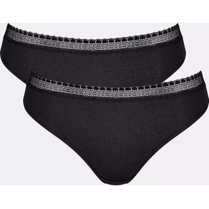 Sloggi - Women GO Ribbed Tai - Dames Slip - Zwart - 2-pack