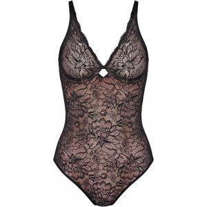 Bodystocking - Zwart - Katoen/Elastaan - Kanten Beugel