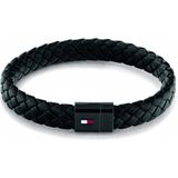 Tommy Hilfiger Sieraden Heren Leren Armband Zwart - 279033 - Eén Maa - Roestvrij Staa