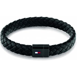 Tommy Hilfiger Sieraden Heren Leren Armband Zwart - 279033 - Eén Maa - Roestvrij Staa