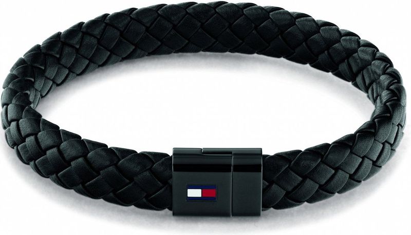 Tommy Hilfiger Sieraden Heren Leren Armband Zwart - 279033 - Eén Maa - Roestvrij Staa